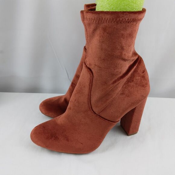 Steve Madden Edit Velvet Ankle Boots Booties Rust Terracotta Womens 6.5 M - Picture 4 of 11